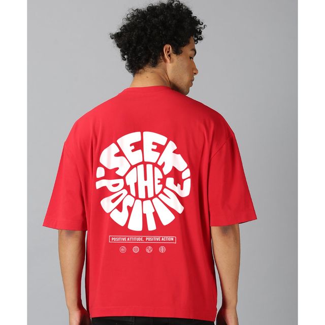 Buy De Tees Men's Oversize T-shirt | M-OST-RED-POSITIVE | Red - XL