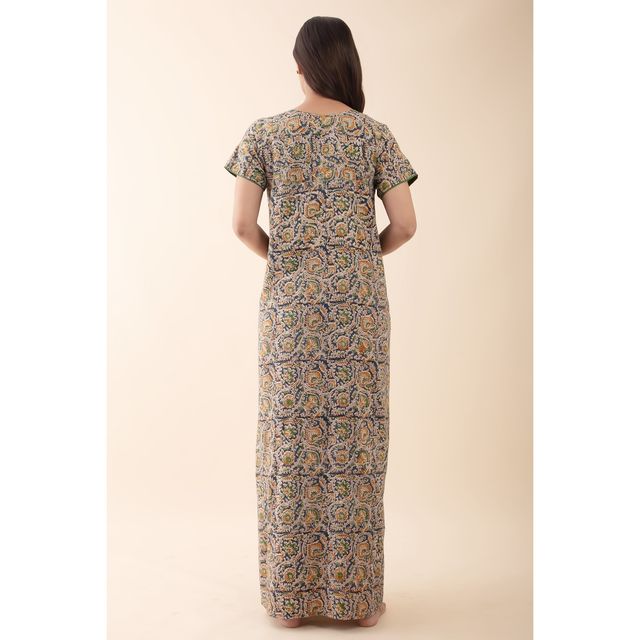 Maybell Women's Cotton Floral Printed Nighty | Green - XXL
