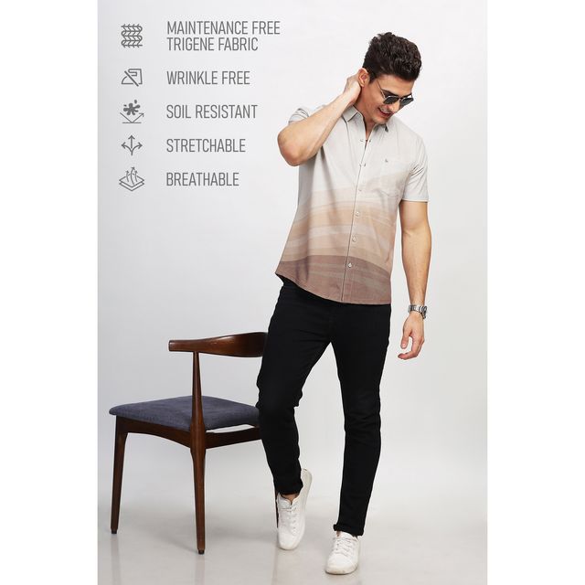 Bullmer Men's Trendy Regular Fit Brown Geometric Printed Causal Shirt | Brown - S