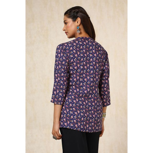 Soch Women's Navy Blue Rayon Floral Print Tunic | M