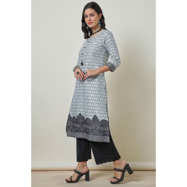 Soch Women's Bandhani Print Kurta With Tassels | Off White | L