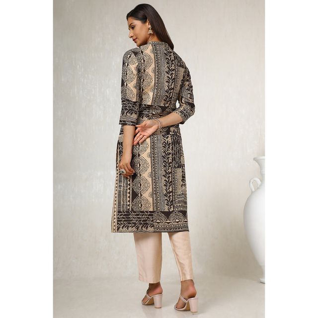 Soch Women's Black Cotton Blend Abstract Print Kurta | M