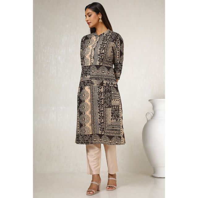 Soch Women's Black Cotton Blend Abstract Print Kurta | M
