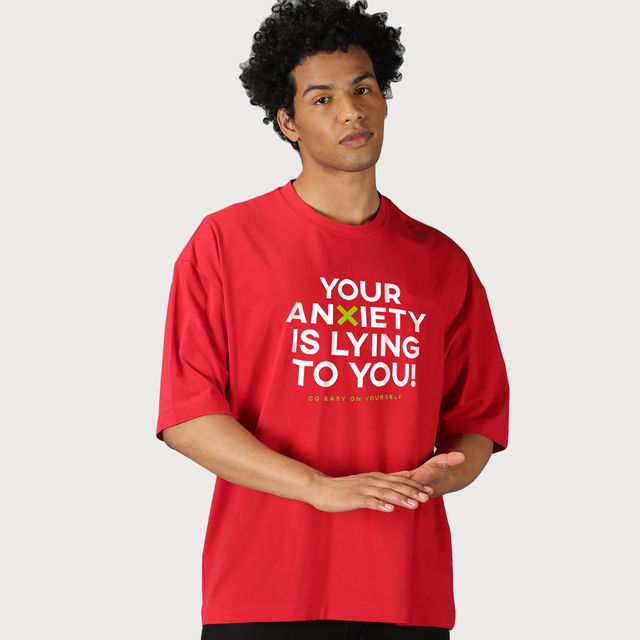 Buy De Tees Men's Oversize T-shirt | M-OST-RED-ANXIETY | Red - S