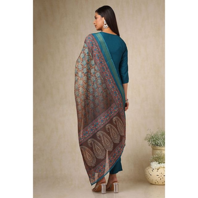 Soch Women's Teal Viscose Blend Embellished Suit Set With Beads And Stones XL