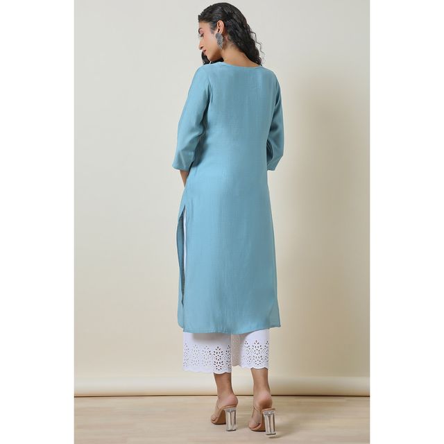 Soch Women's Powder Blue Viscose Blend Kurta with Cutdana | L