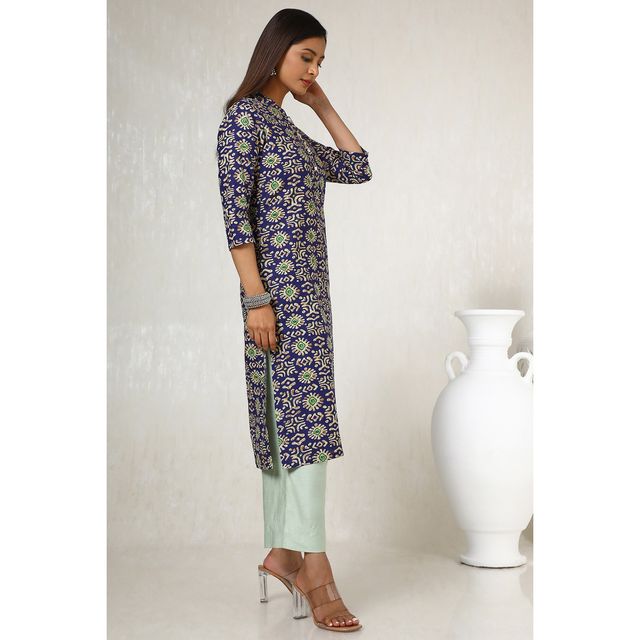 Soch Women's Navy Blue Cotton Blend Abstract Print Kurta | L