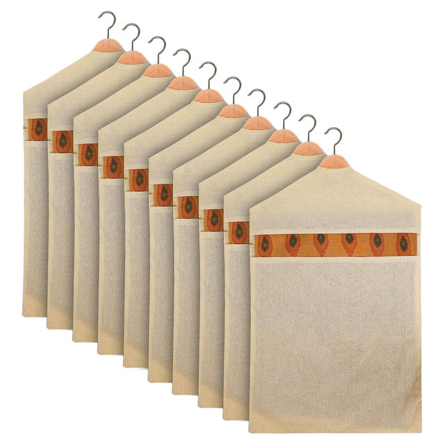 Kuber Industries Cotton Mesh Window Hanging Saree Bag with Zip|Pack of 10|Cream