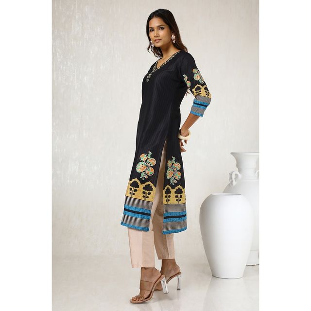Soch Women's Black Muslin Blend Printed Kurta With Cutdana | XL