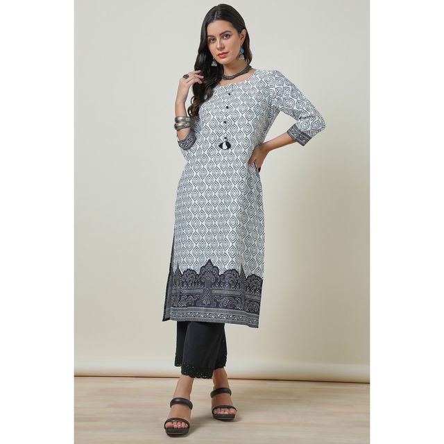 Soch Women's Bandhani Print Kurta With Tassels | Off White | L