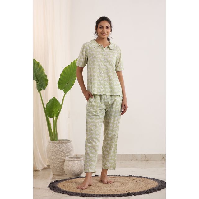Sanskrutihomes Women's Animals Cotton Nightwear | Green - L