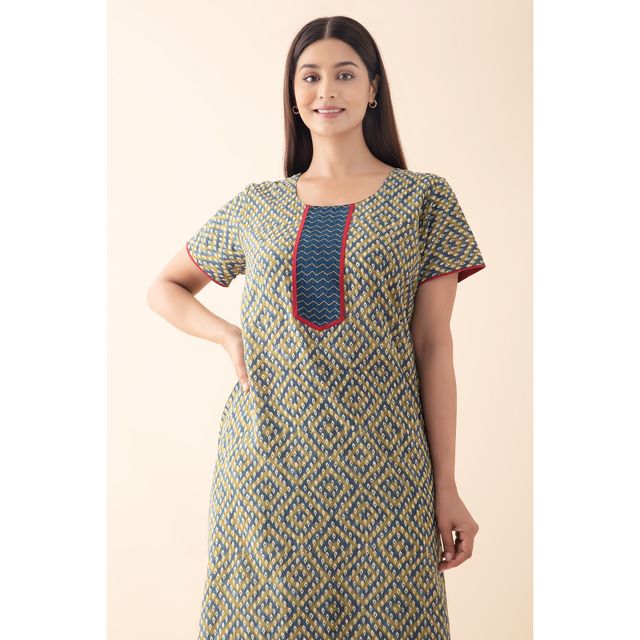 Maybell Women's Cotton Floral Printed Nighty | Green - M