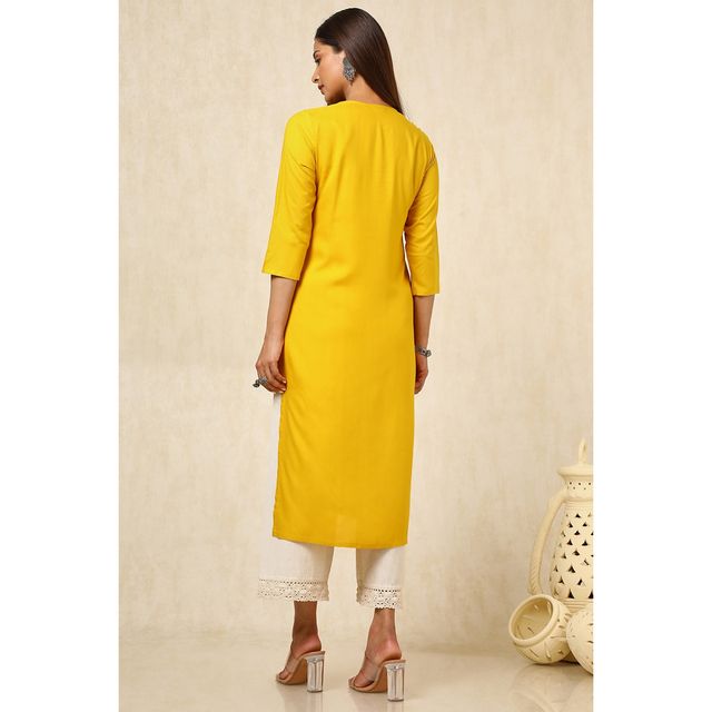 Soch Women's Mustard Rayon Embroidered Kurta With Sequins | L