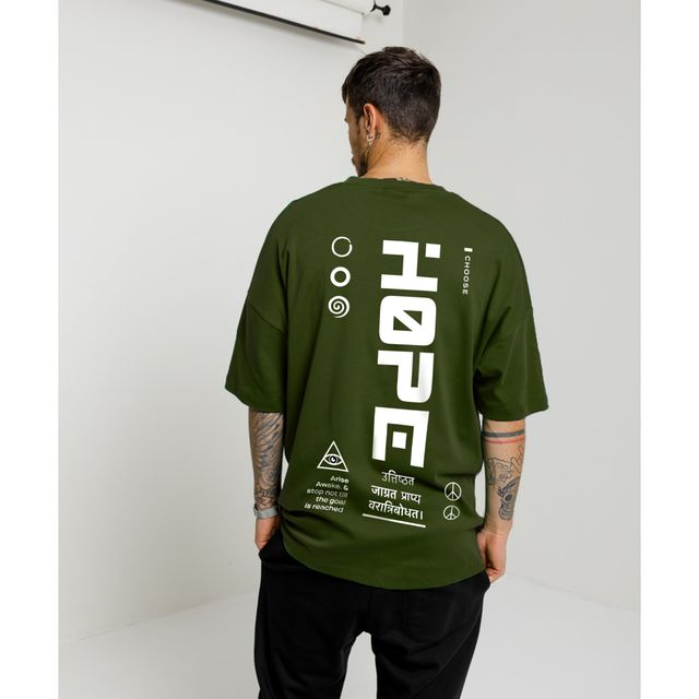 Buy De Tees Men's Oversize T-shirt | M-OST-OLIVE-GREEN-HOPE