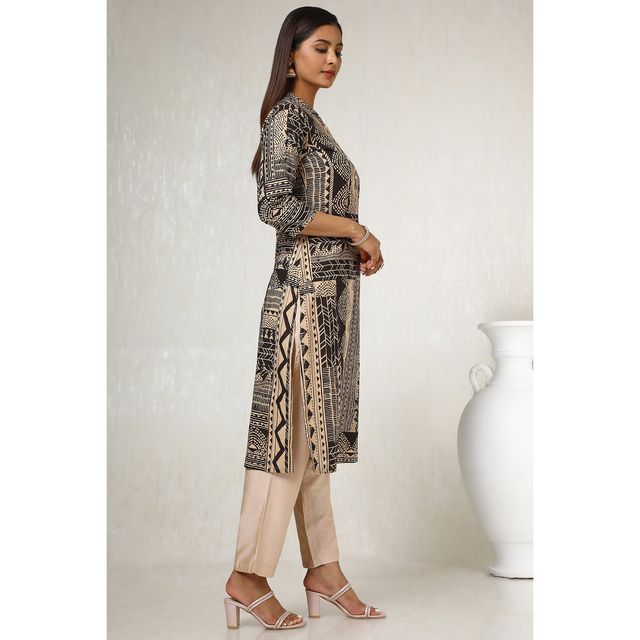 Soch Women's Black Cotton Blend Abstract Print Kurta | M