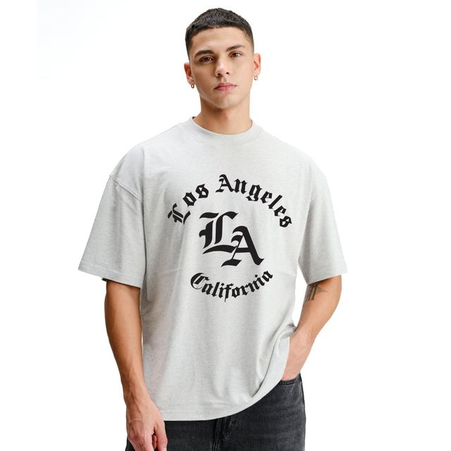 De Tees Mens Grey Melange Oversize T-shirt - CALIFORNIA | M