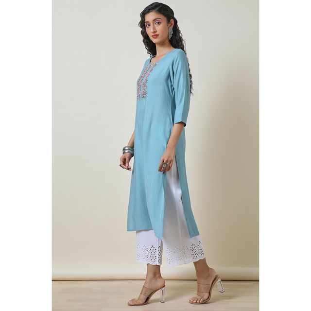 Soch Women's Powder Blue Viscose Blend Kurta with Cutdana | L