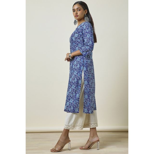 Soch Women's Indigo Cotton Abstract Print Kurta | M