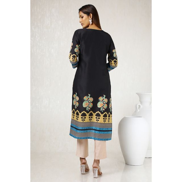 Soch Women's Black Muslin Blend Printed Kurta With Cutdana | XL
