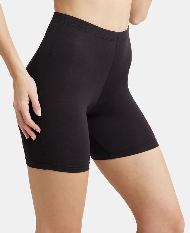 Jockey 1529 Women's Super Combed Cotton Mid Waist Shorties|Concealed Waistband | Black-S