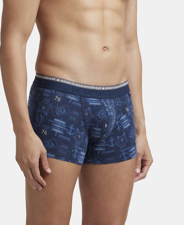 Jockey US63 Men's Super Combed Cotton Elastane Stretch Printed Trunk|Ultrasoft Waistband | Navy-XL