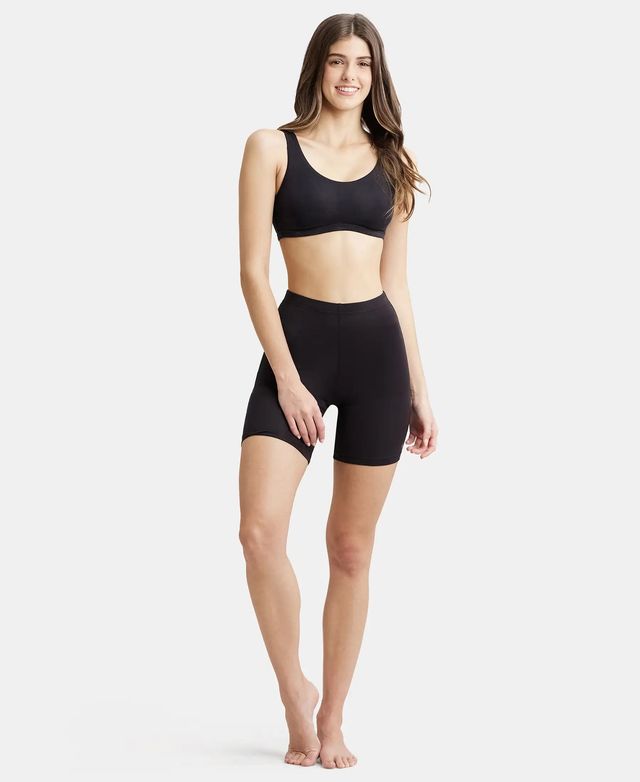 Jockey 1529 Women's Super Combed Cotton Mid Waist Shorties|Concealed Waistband | Black-S