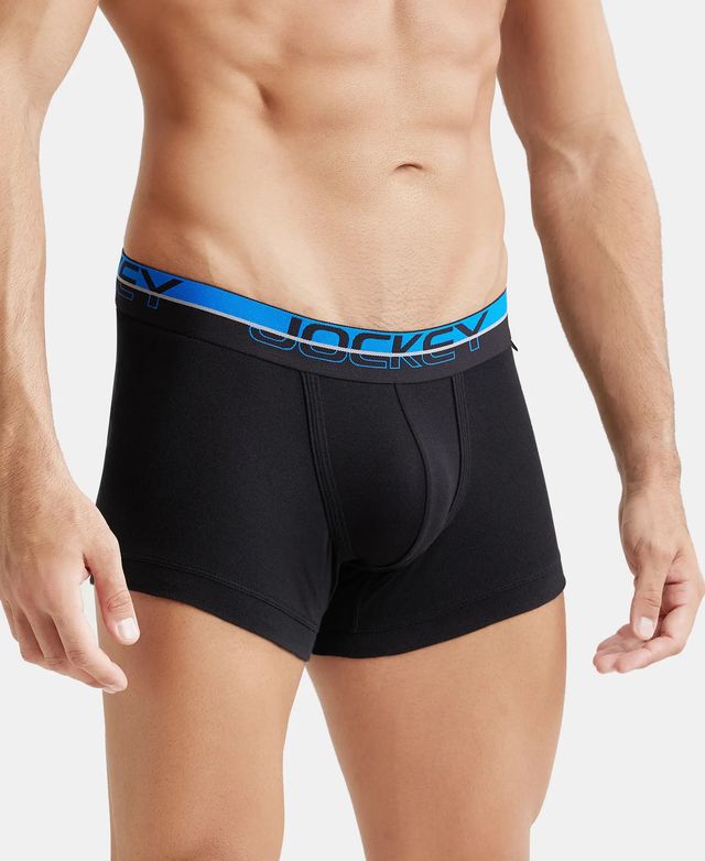 Jockey FP03 Men's Super Combed Cotton Rib Solid Trunk|Ultrasoft Waistband|PO2 | Black-L