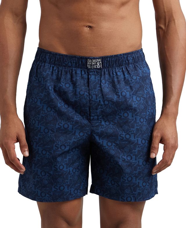 Jockey US57 Men's Super Combed Cotton Woven Printed Boxer|Side Pocket|PO2 | Navy-L