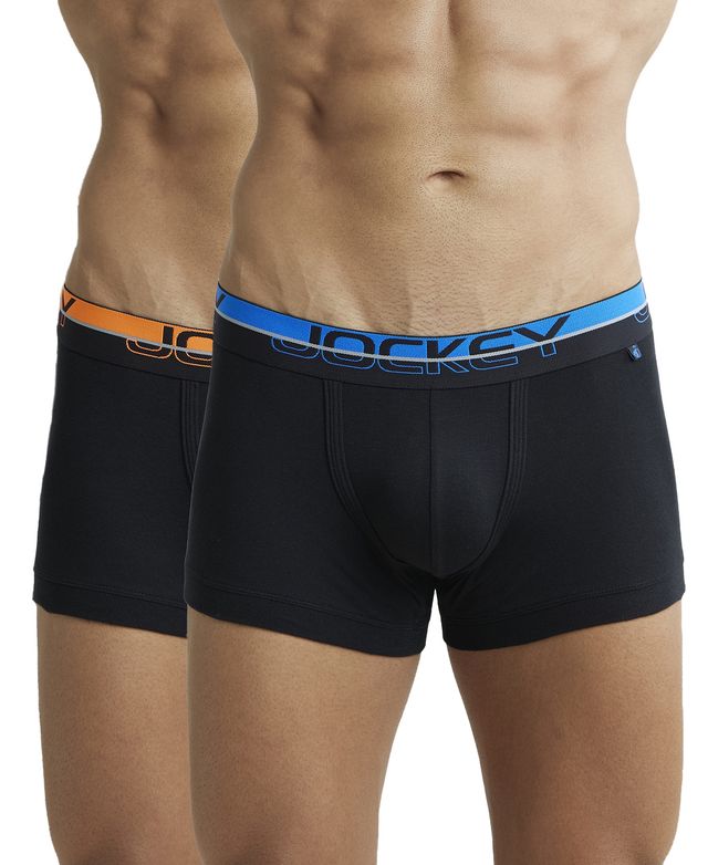 Jockey FP03 Men's Super Combed Cotton Rib Solid Trunk|Ultrasoft Waistband|PO2 | Black-L