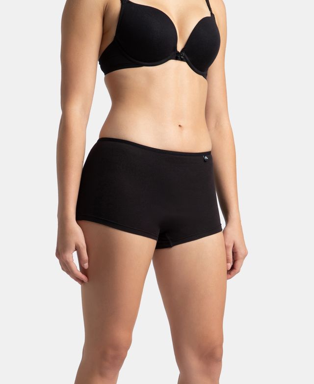 Jockey SS04 Women's Super Combed Cotton Elastane Stretch BoyShorts|Concealed Waistband | Black-XL