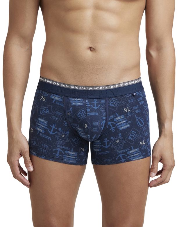 Jockey US63 Men's Super Combed Cotton Elastane Stretch Printed Trunk|Ultrasoft Waistband | Navy-XL
