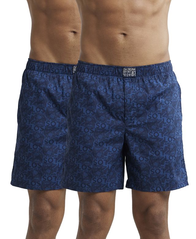 Jockey US57 Men's Super Combed Cotton Woven Printed Boxer|Side Pocket|PO2 | Navy-L
