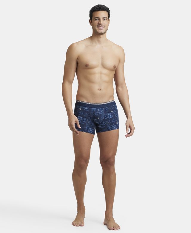 Jockey US63 Men's Super Combed Cotton Elastane Stretch Printed Trunk|Ultrasoft Waistband | Navy-XL