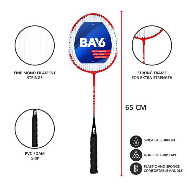 BAY6 B-101 Badminton Set | 2 Rackets with Full Cover | Red