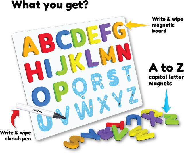 Play Panda Magnetic Learn to Write Capital Letters with Write and Wipe Magnetic Board