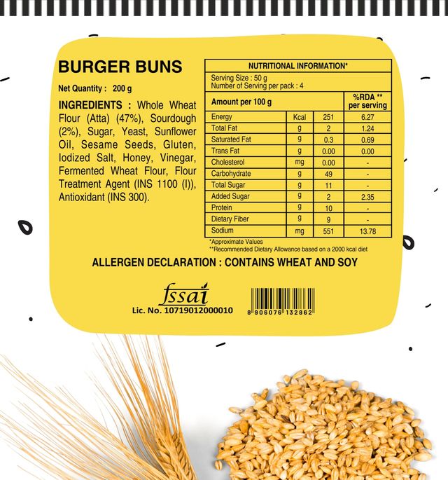 The Baker's Dozen Zero Maida Burger Buns No Palm Oil No Preservative 100% Wholehwheat