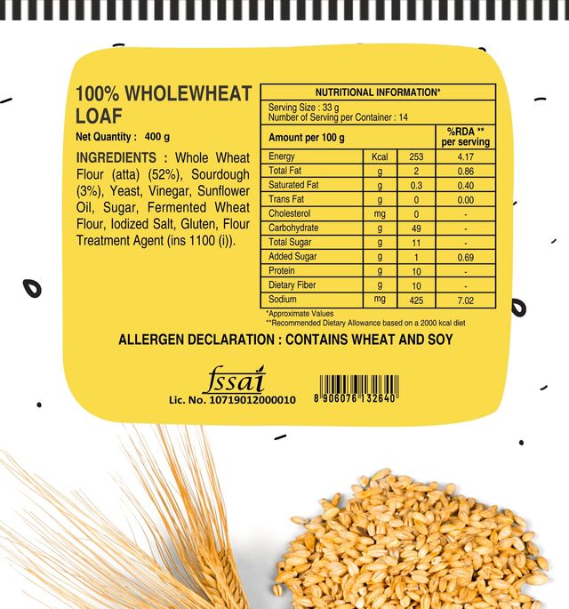 The Baker's Dozen 100% Whole Wheat Bread - No Palm Oil No Preservative