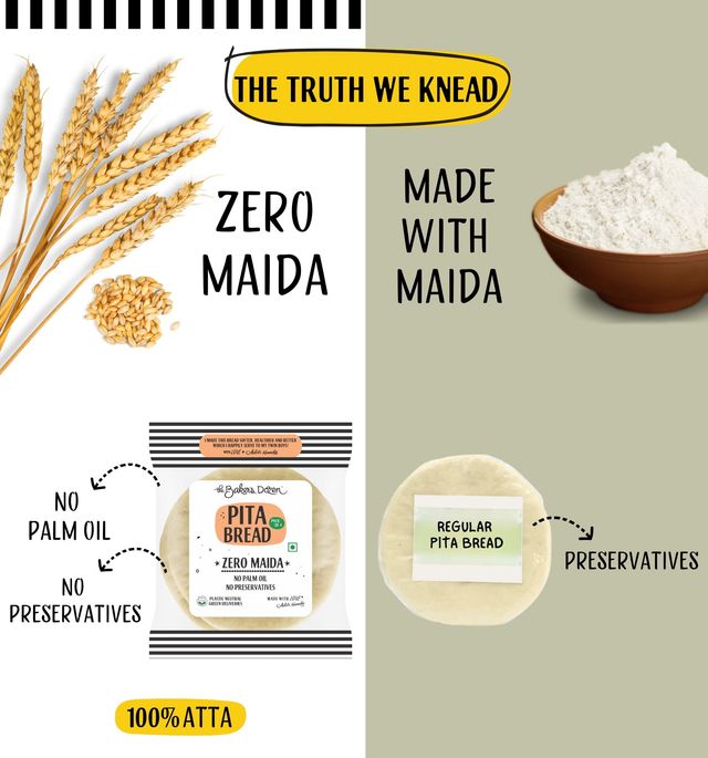 The Baker's Dozen Zero Maida Pita Bread No Palm Oil No Preservative 100% Wholewheat