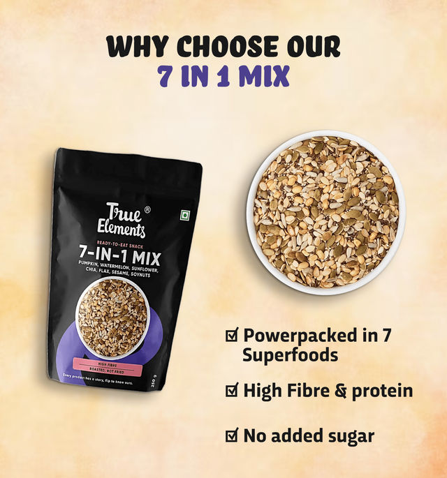 True Elements Crunchy Dark Chocolate Granola(1kg) & True Elements 7 In 1 Super Seeds Mix (250gms) Combo