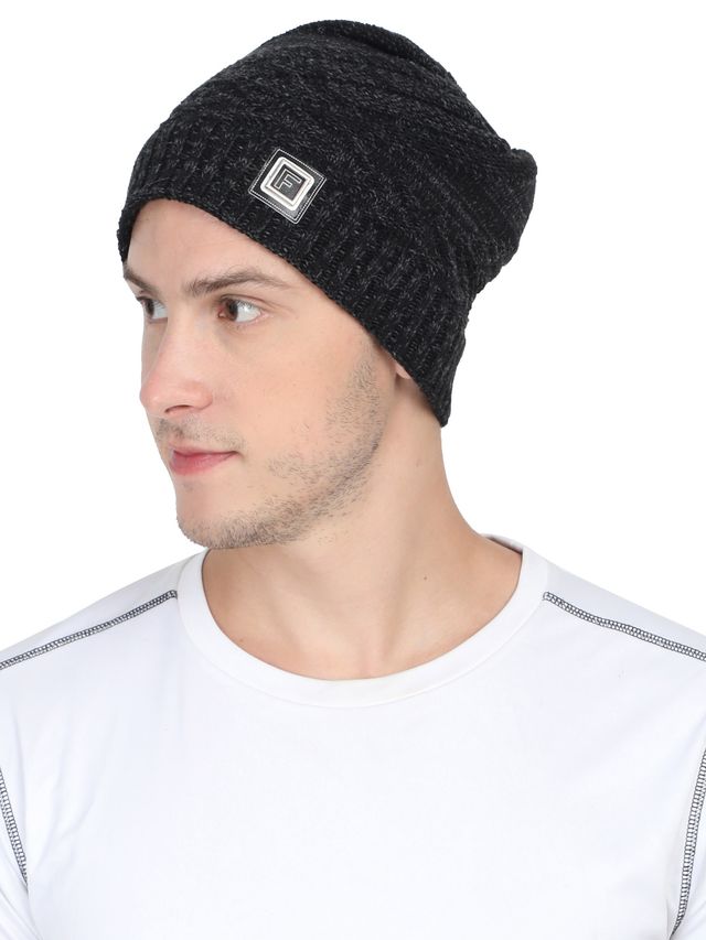 Fabseasons Unisex Solid Acrylic Wool Beanie | Black - Free Size