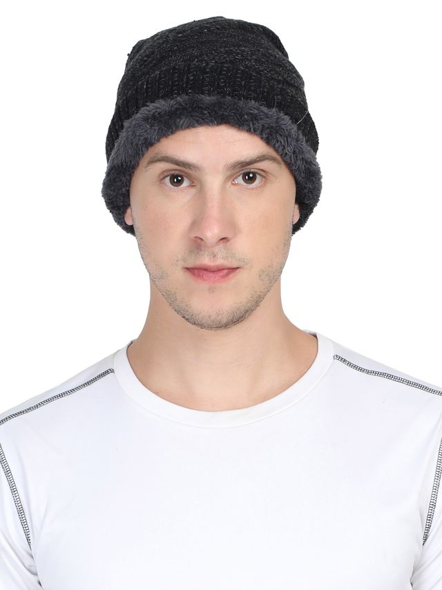 Fabseasons Unisex Solid Acrylic Wool Beanie | Black - Free Size