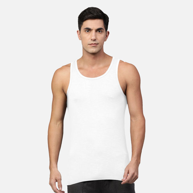 Heelium Men's Solid Bamboo Fiber Vest | White - S