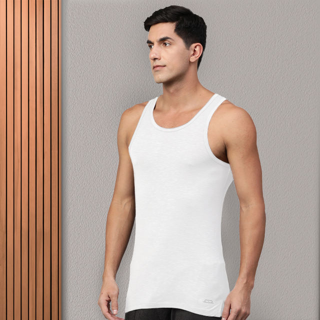 Heelium Men's Solid Bamboo Fiber Vest | White - S