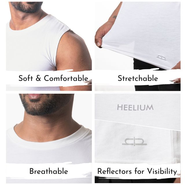 Heelium Bamboo Gym Vests for Men | Breathable, Odour Free & Comfort Fit | Pack of 1 - White - L