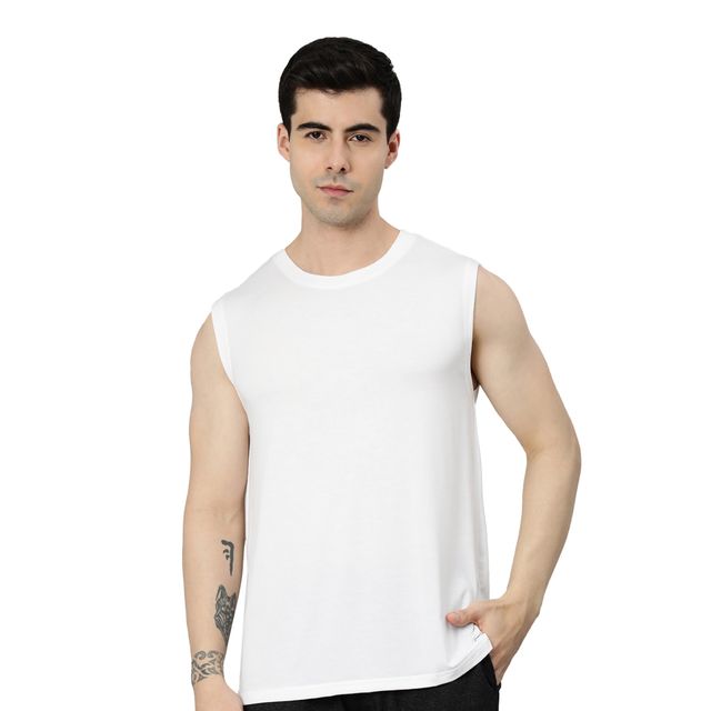 Heelium Bamboo Gym Vests for Men | Breathable, Odour Free & Comfort Fit | Pack of 1 - White - L
