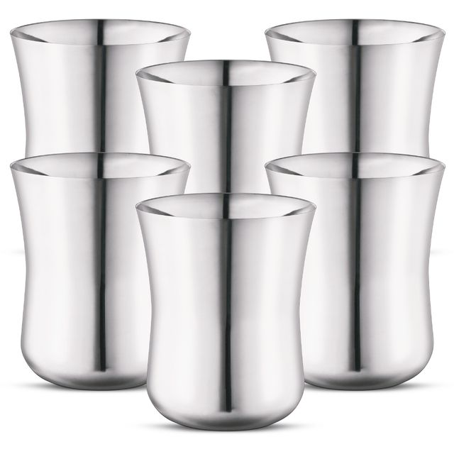 Classic Essentials Stainless Steel Damru Glass Set Water/juice Glass 350ml Pack of 6