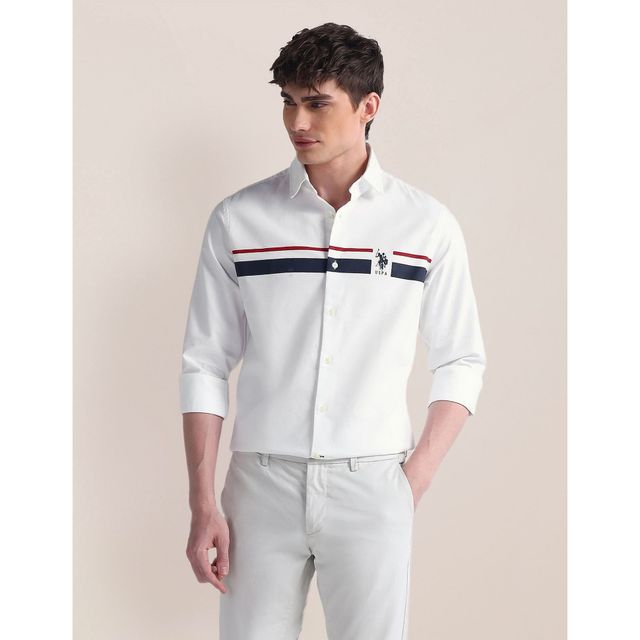 U.S. Polo Assn. Men's | White Front Stripe Shirt | M