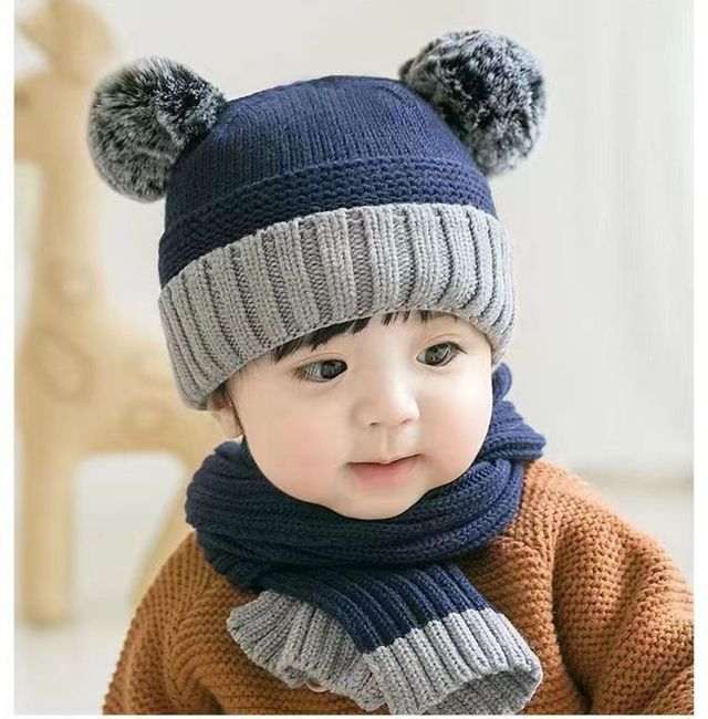 Fabseasons Unisex Solid Acrylic Beanie and Muffler | Blue | 6 months - 3 years