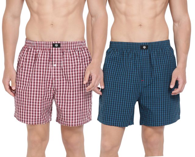 Onn Lightweight & Breathable Cotton Checkered Shorts | Multicolor | Size L | Pack Of 2