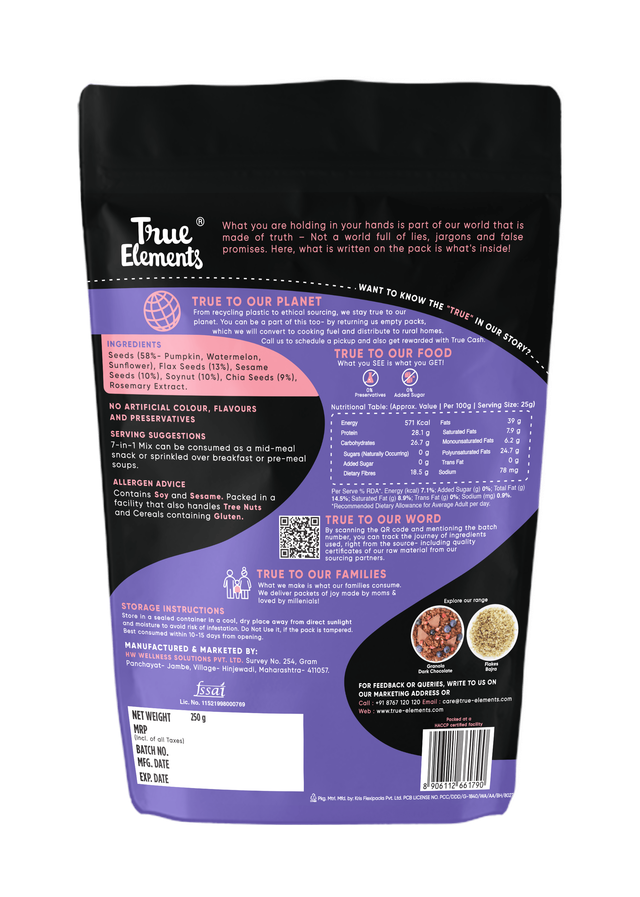 True Elements 7 in 1 Super seeds & Nut Mix - Pumpkin, Flax, Watermelon, Sunflower, Chia, Sesame Seeds